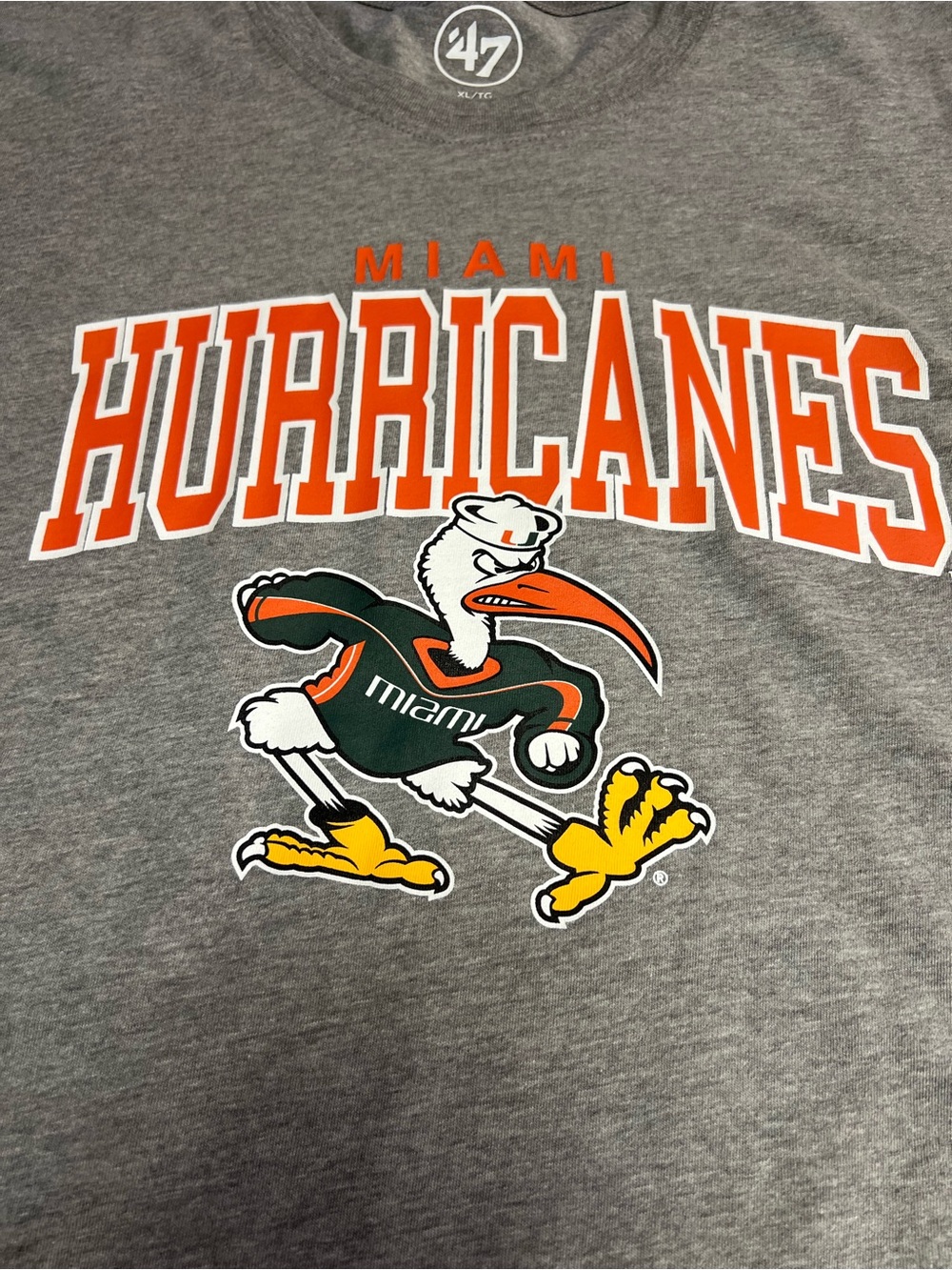 Men’s 47 Brand Miami Hurricanes Gray Graphic Tee with Orange Logo - Picture 3 of 8